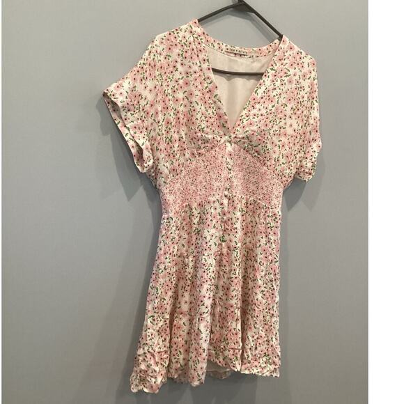 Alice + Olivia Womens Babydoll Button-Front Mini Dress Size 8 Pink Floral Date - Picture 1 of 10